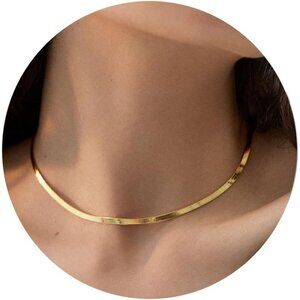 ⚡ Snake Chain Herringbone Necklace For Women Gold Filled 14K Gold Silver Plated